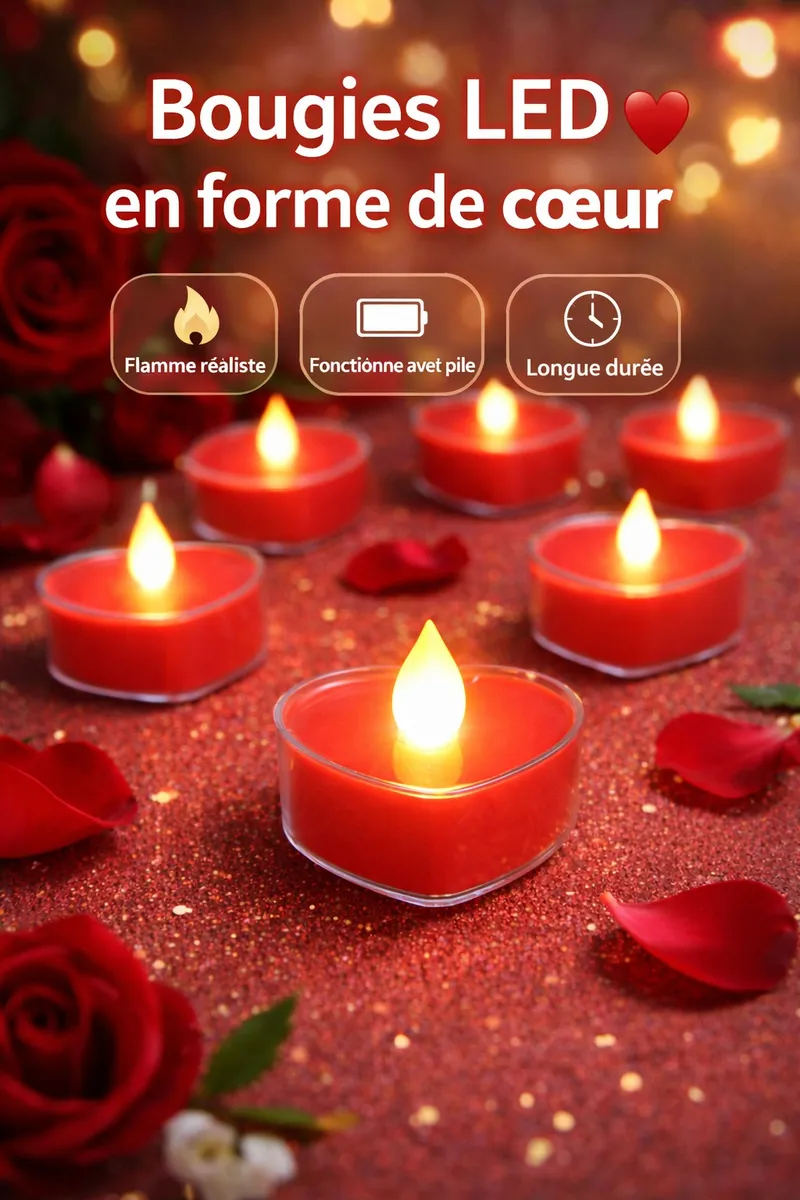 💖 شموع LED على شكل قلب (24 قطعة)